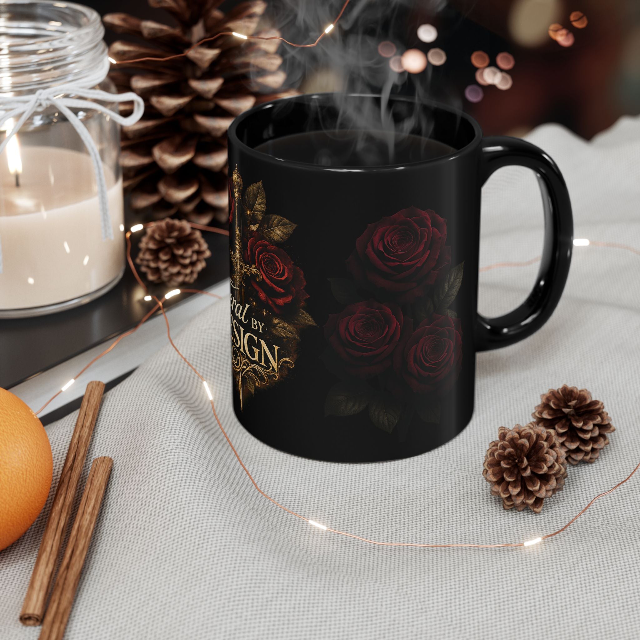 Feral by Design Black Ceramic Mug — Gothic Rose & Dagger 11oz/15oz