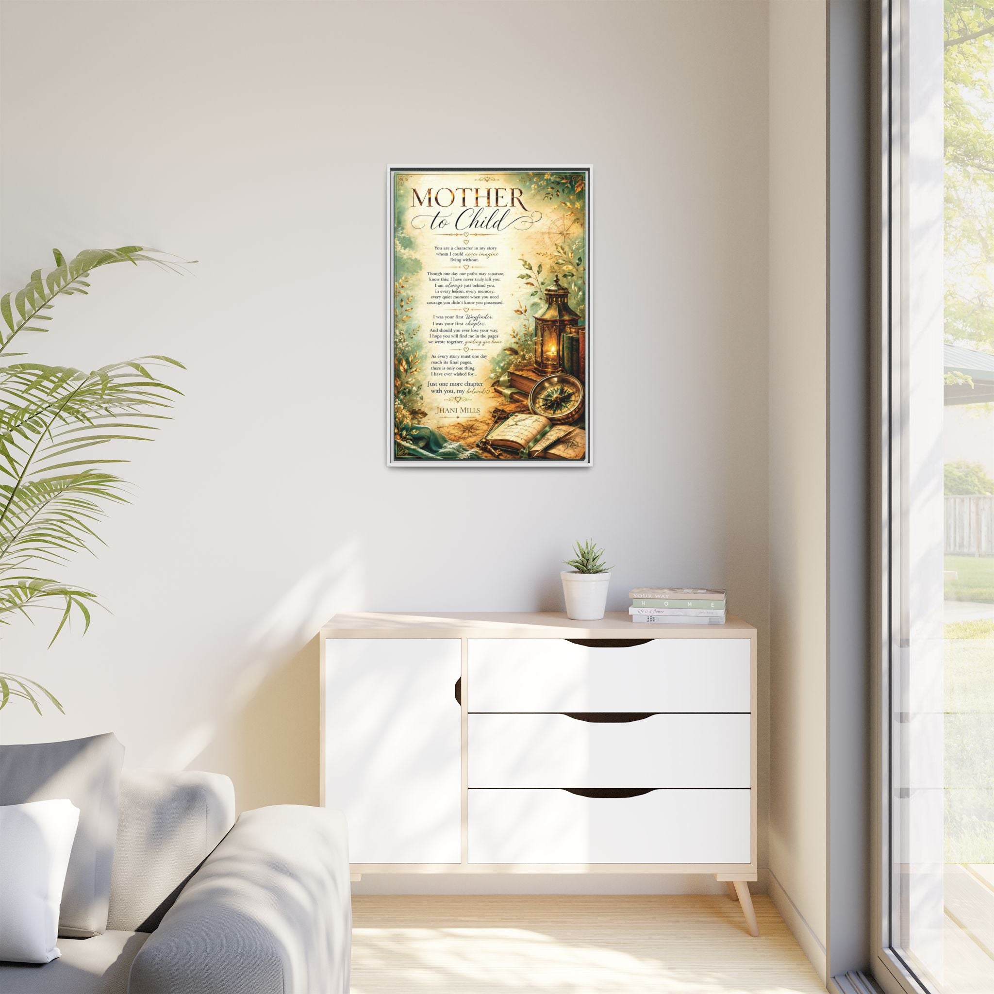 Mother to Child Framed Canvas Wall Art — Sentimental Poem Poster for Mom