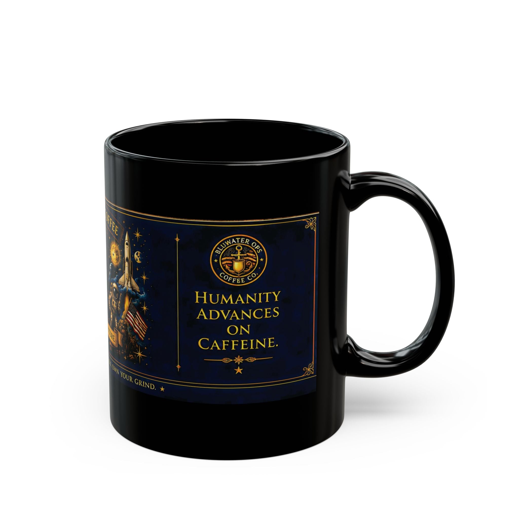 Biblionaut Black Coffee Mug — Book Lover Reading Adventure 11oz/15oz