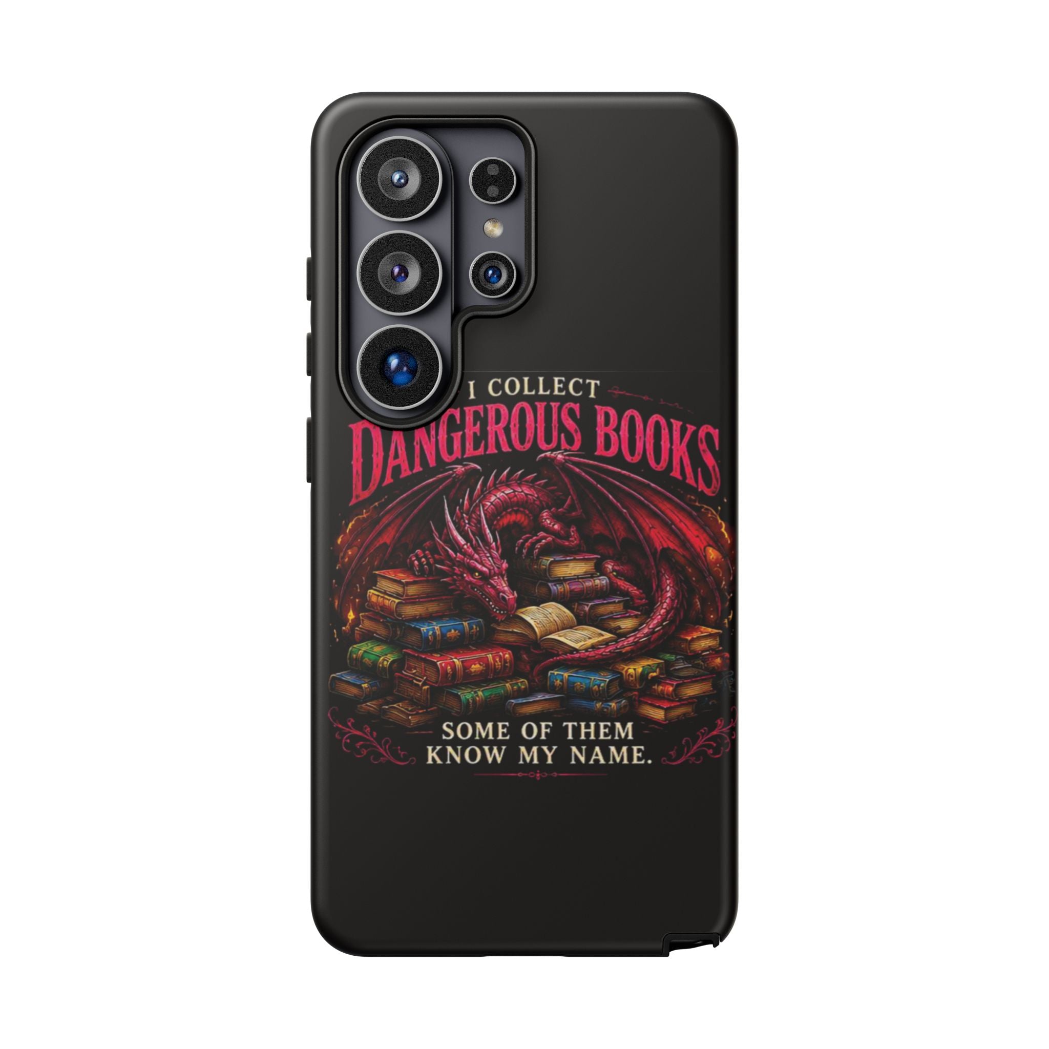 Phone Case — "I Collect Dangerous Books" Dragon Bookshelf Protective Cover