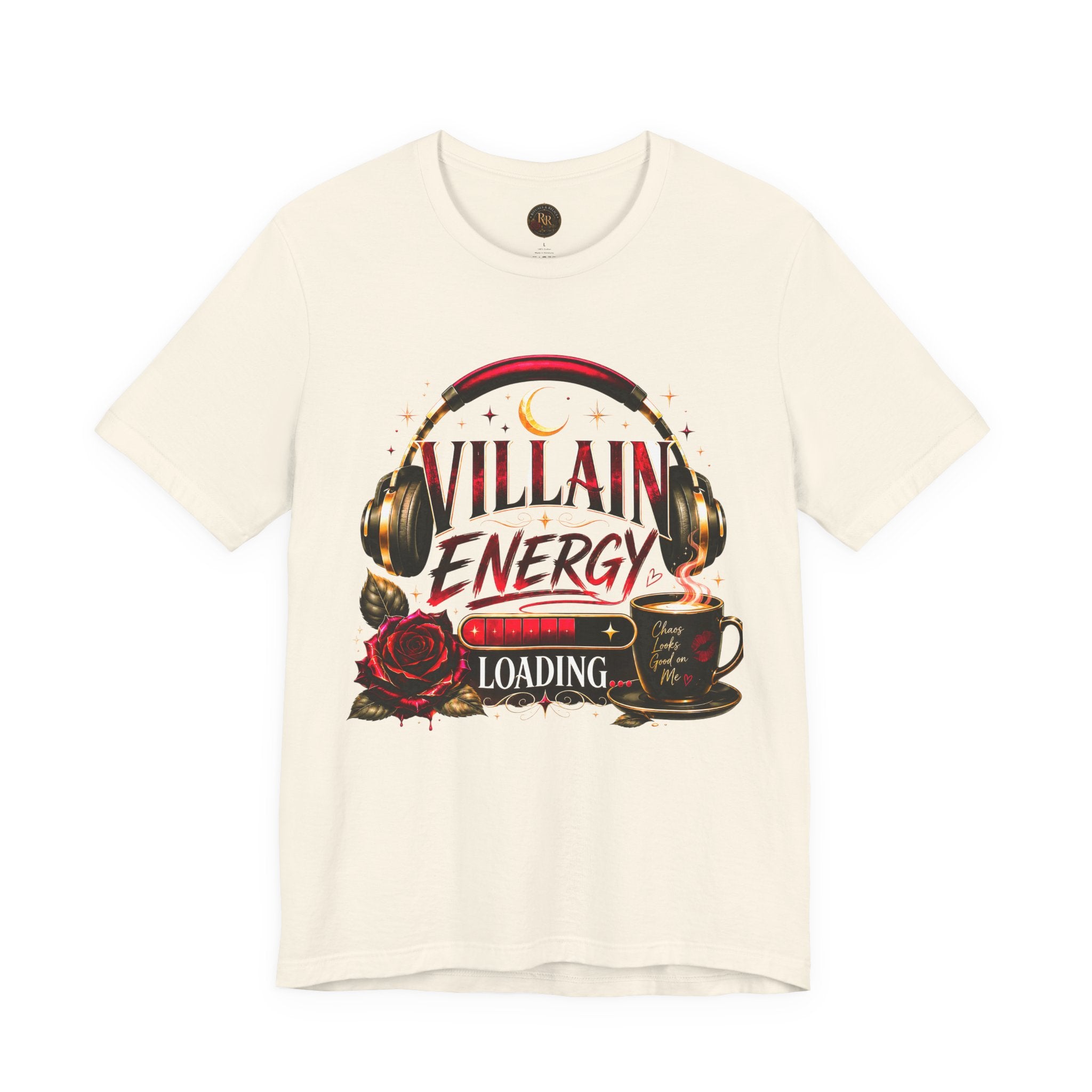 Villain Energy Loading T-Shirt — Funny Coffee & Headphones Graphic Tee