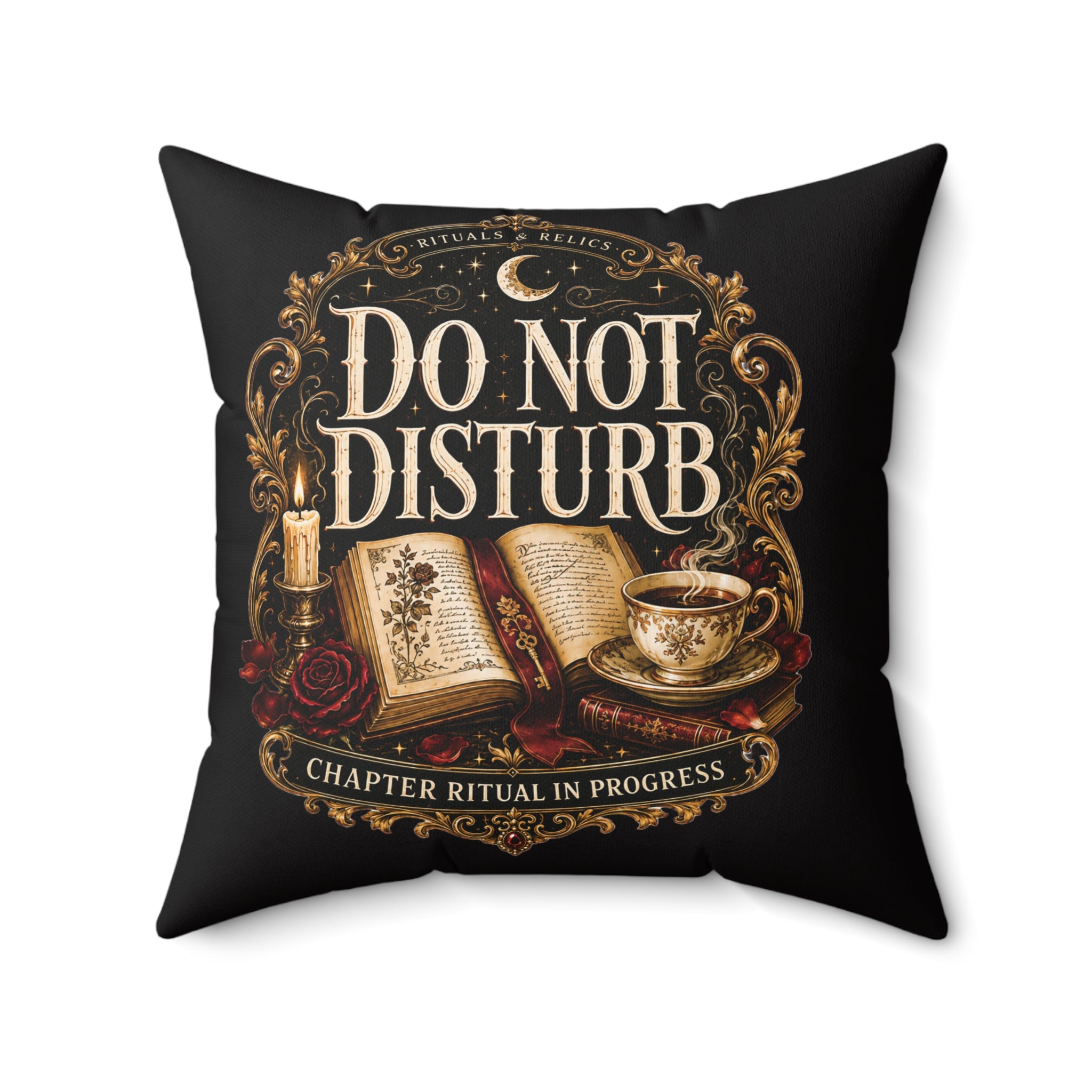 Square Pillow — "Do Not Disturb: Chapter Ritual In Progress" Cozy Reading Decor