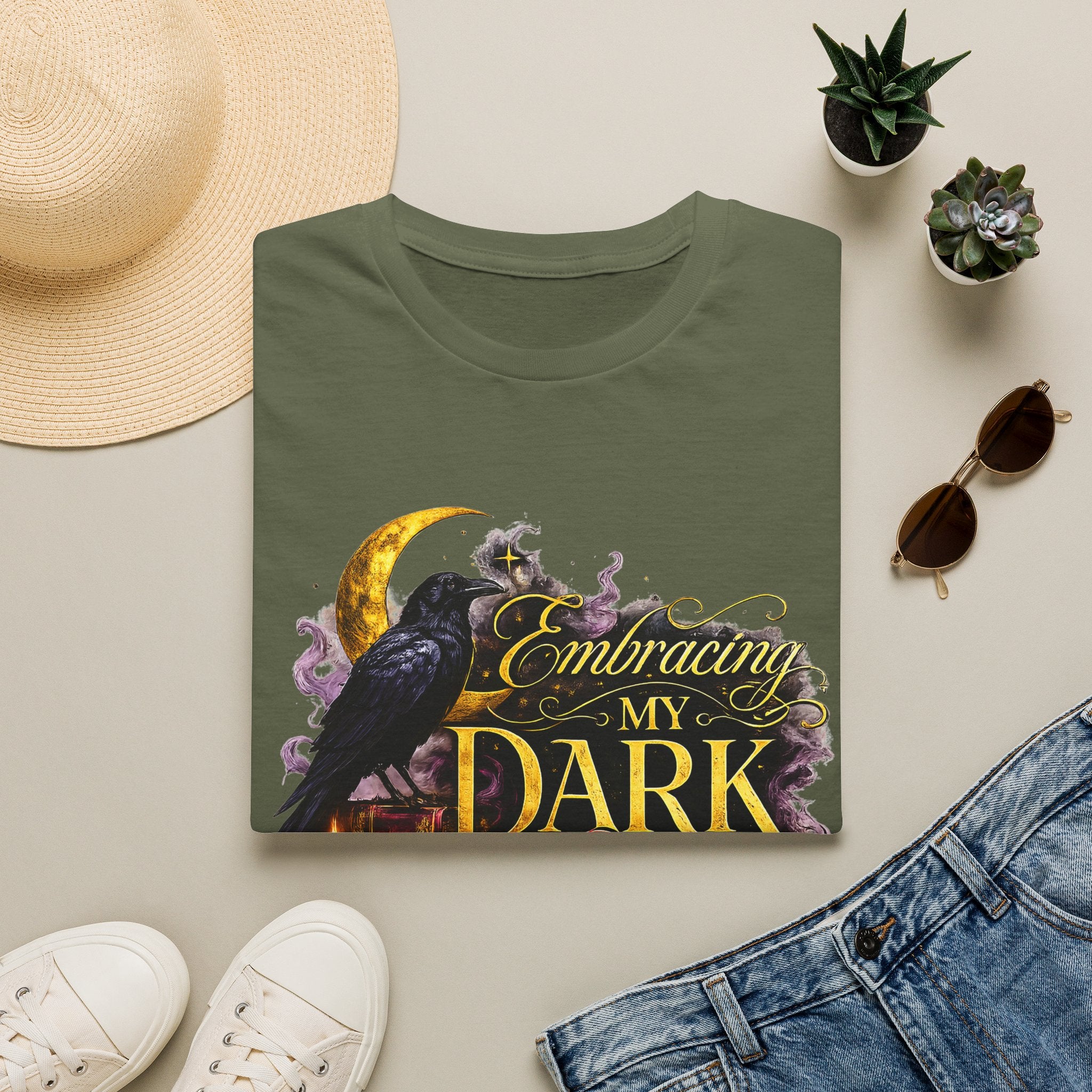 Embracing My Dark Side T-Shirt – Gothic Raven Moon Graphic Tee