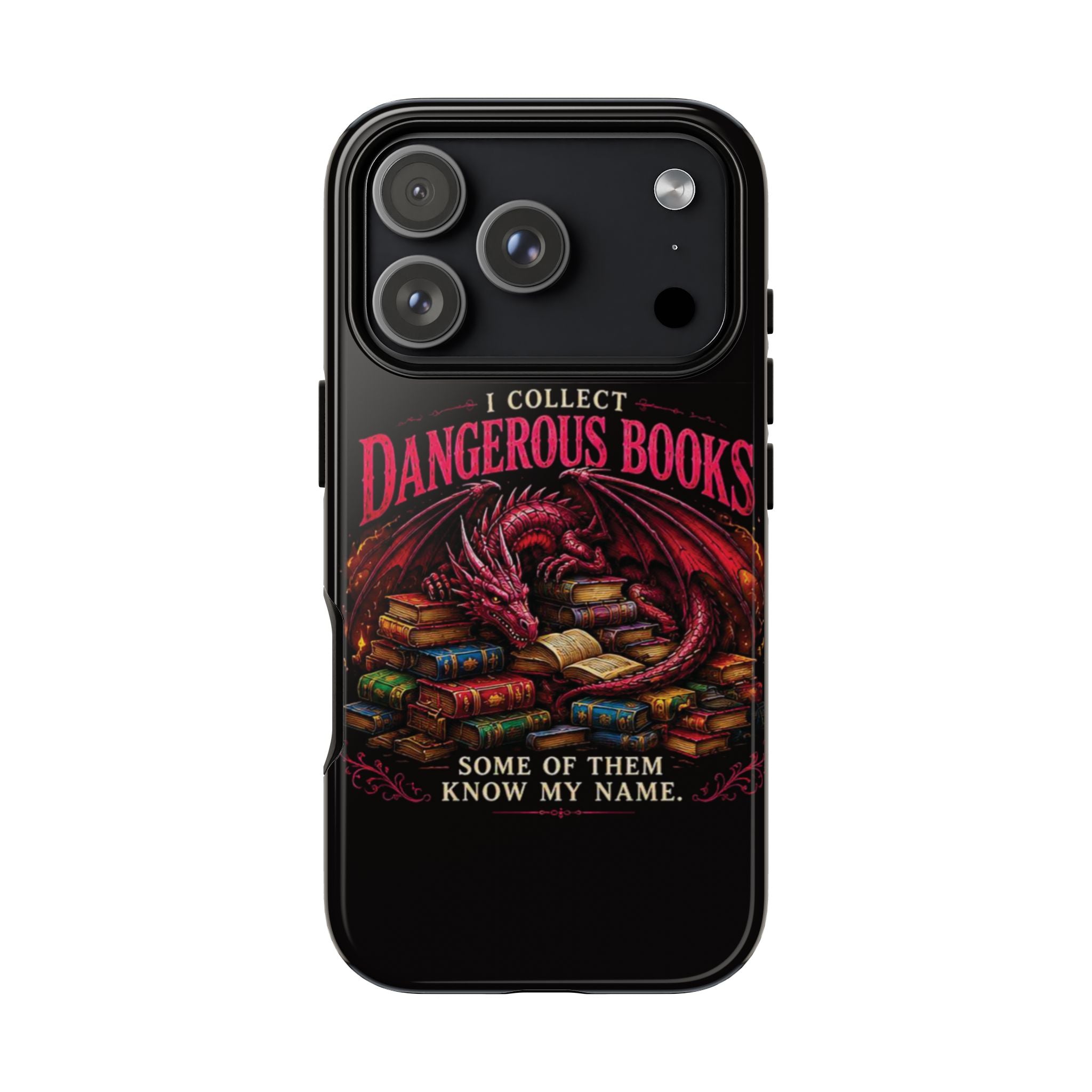 Phone Case — "I Collect Dangerous Books" Dragon Bookshelf Protective Cover