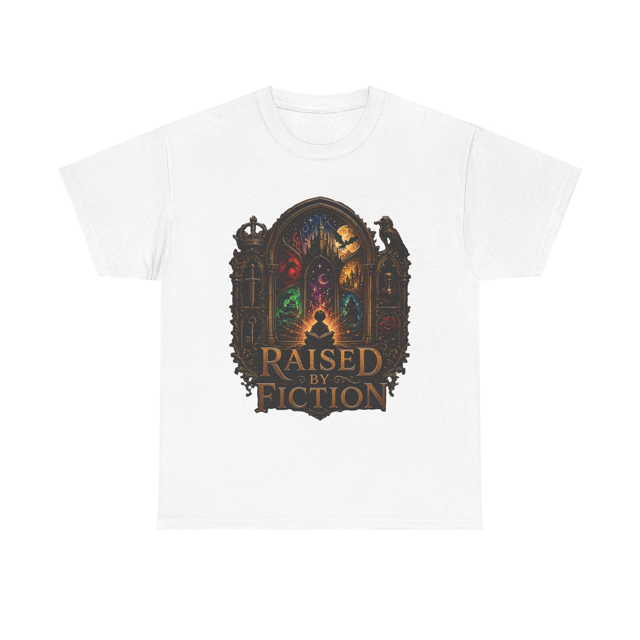 T-Shirt — "Raised by Fiction" Fantasy Book Lover Tee