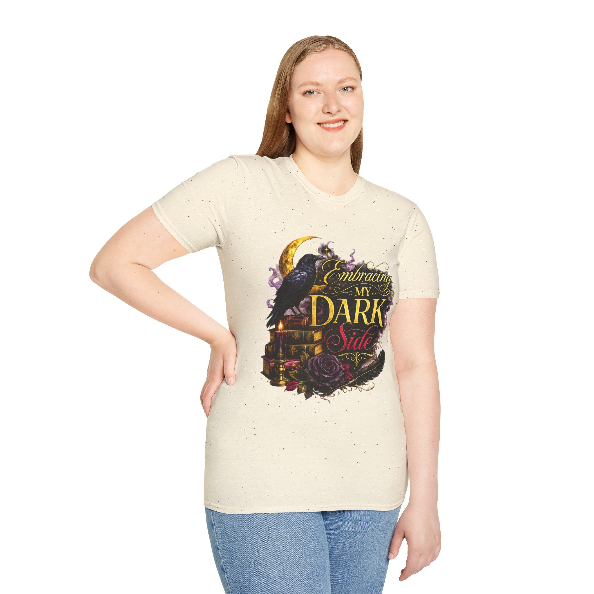 Embracing My Dark Side T-Shirt – Gothic Raven Moon Graphic Tee