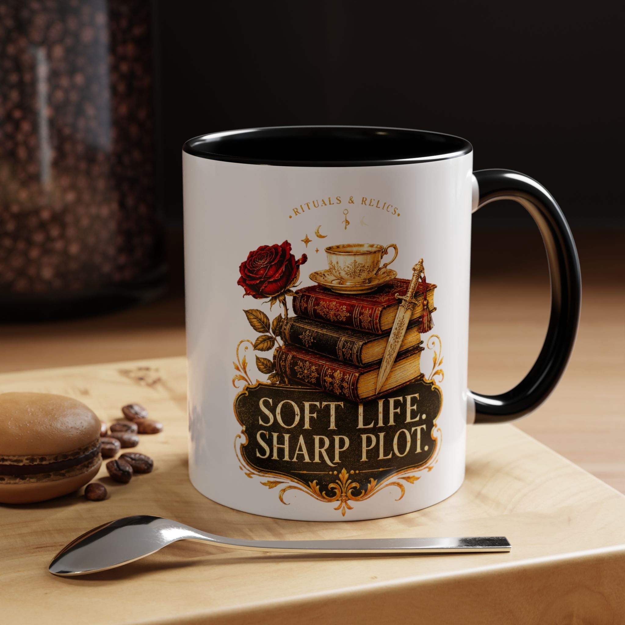 Soft Life, Sharp Plot Accent Coffee Mug — Literary Witchy Booklover Gift (11/15oz)