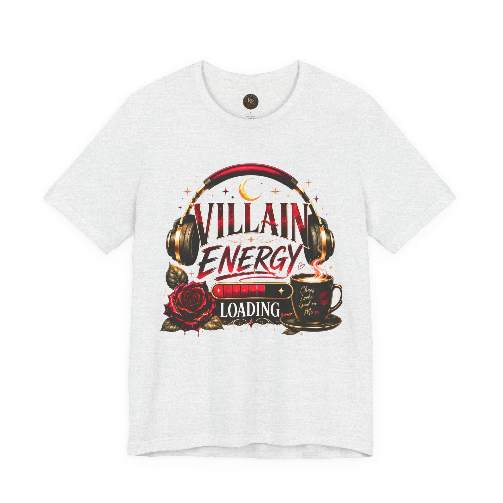 Villain Energy Loading T-Shirt — Funny Coffee & Headphones Graphic Tee