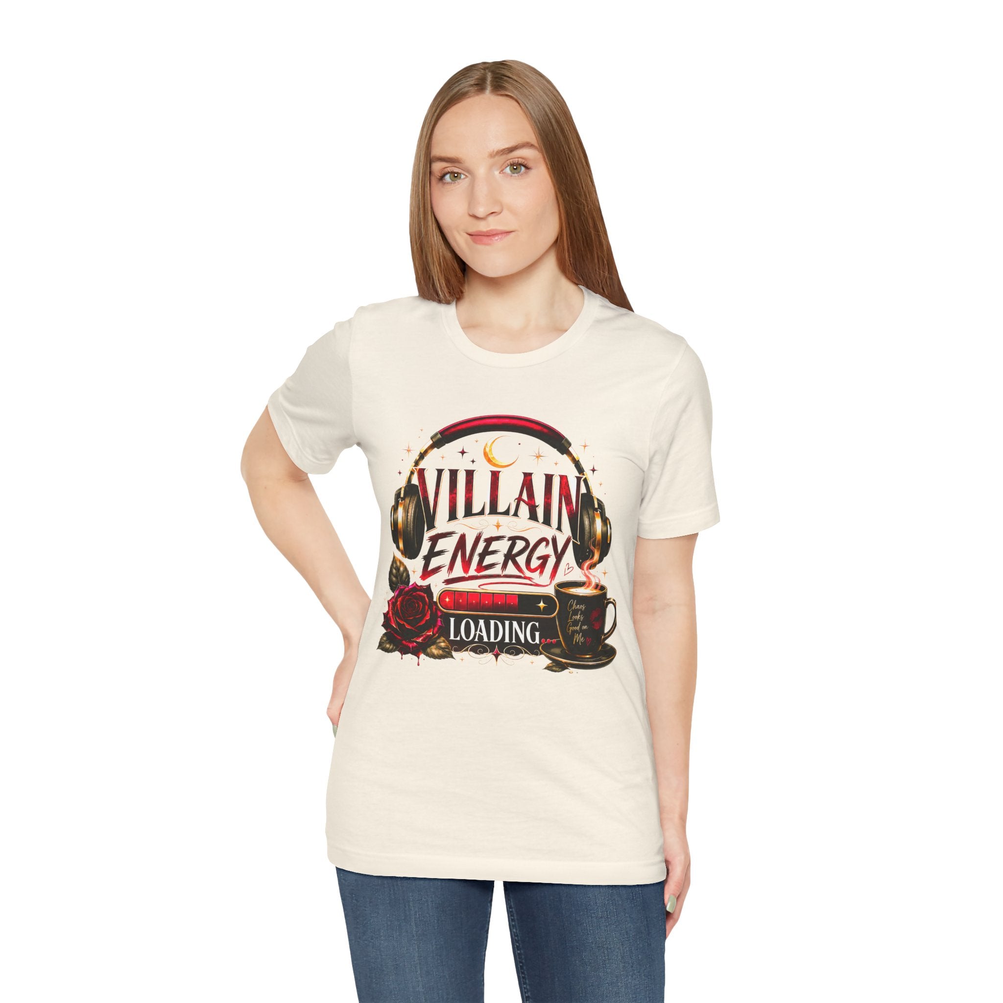 Villain Energy Loading T-Shirt — Funny Coffee & Headphones Graphic Tee
