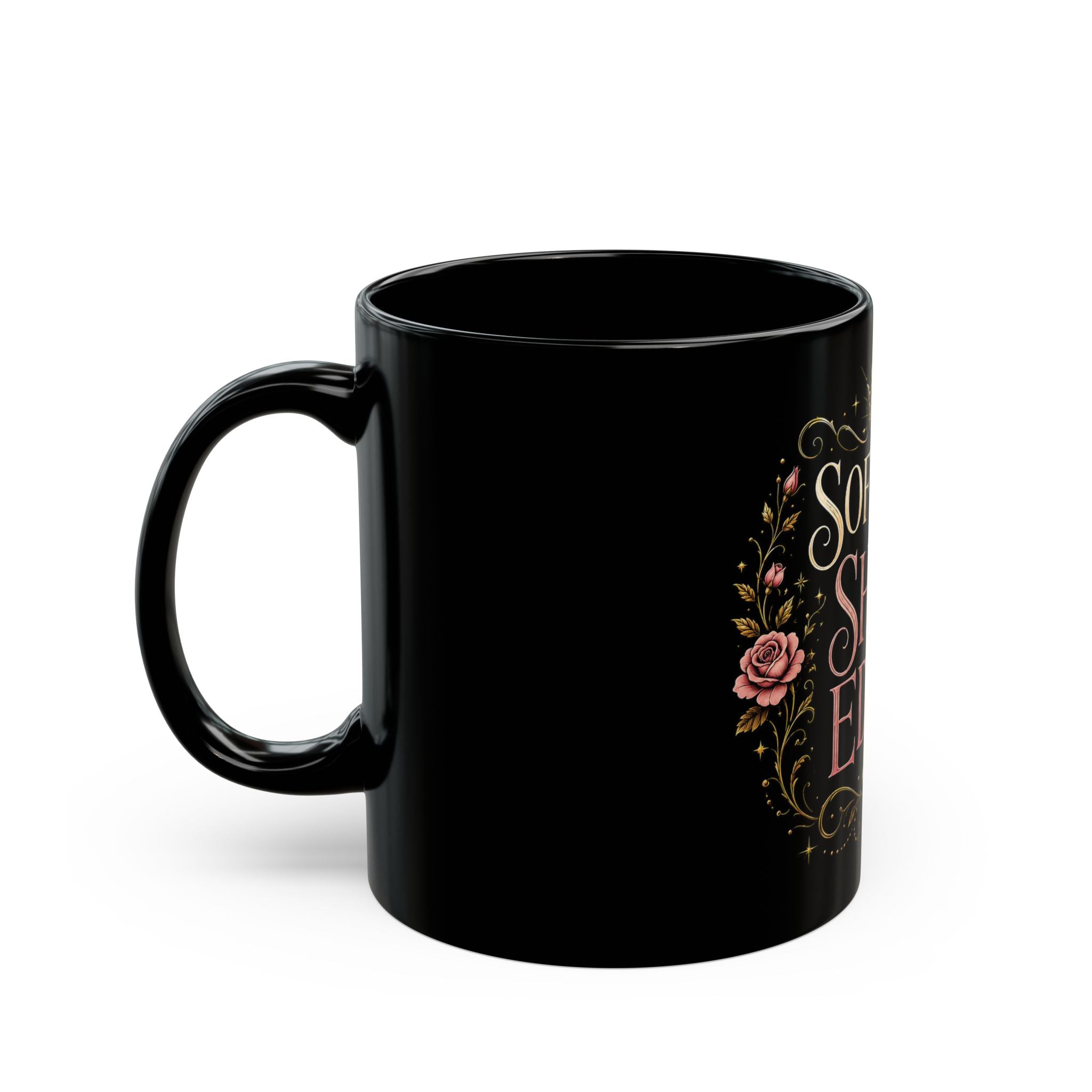 Soft Girl, Sharp Edges Black Mug — Floral Crown Gothic Coffee Cup (11oz/15oz)
