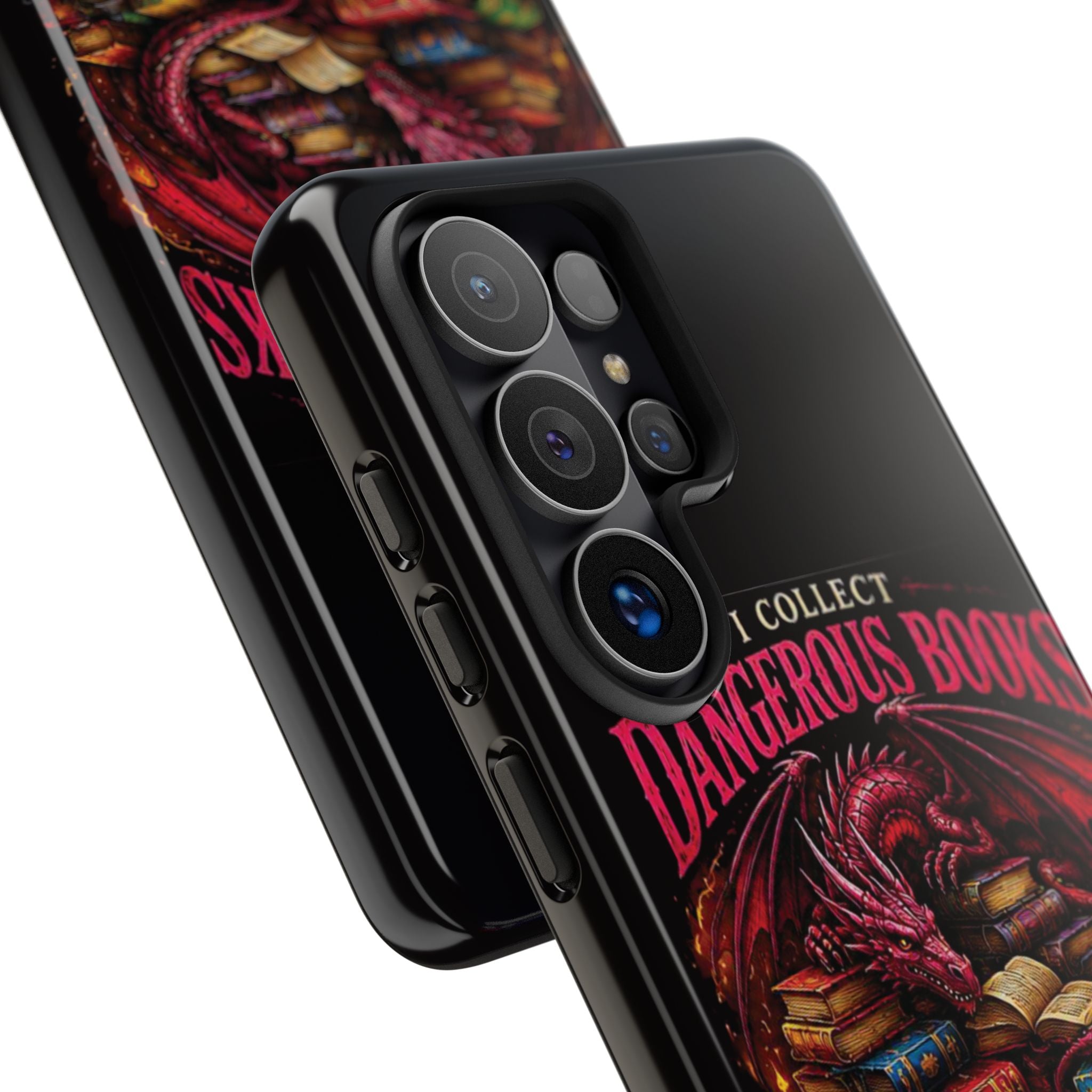 Phone Case — "I Collect Dangerous Books" Dragon Bookshelf Protective Cover