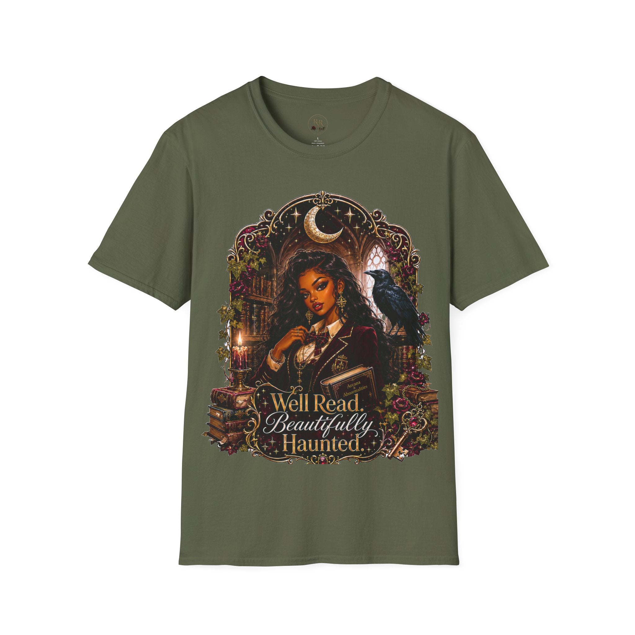 Witchy Moon T-Shirt — 'Well Read, Beautifully Haunted' Gothic Raven Tee