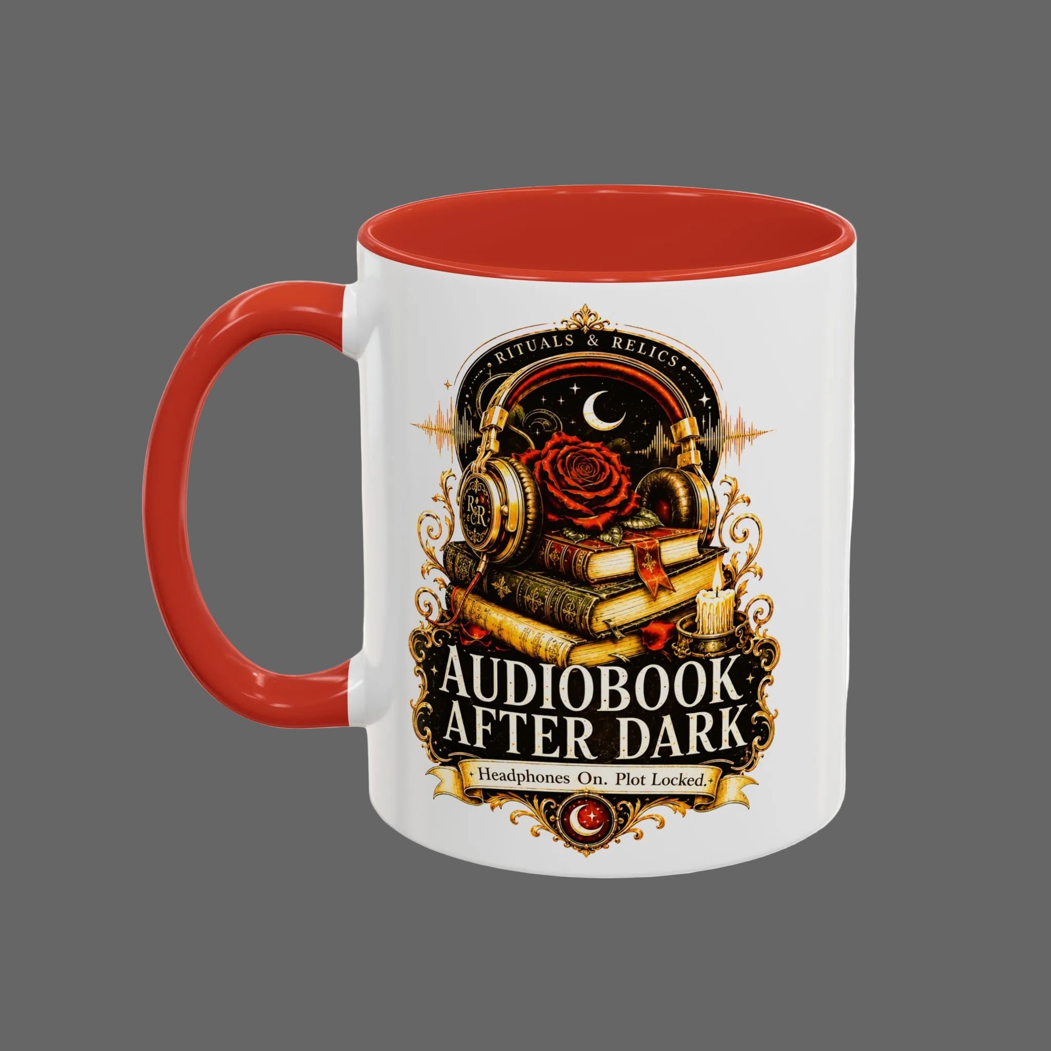 Audiobook After Dark Coffee Mug — Headphones On, Plot Locked (Accent 11/15oz)