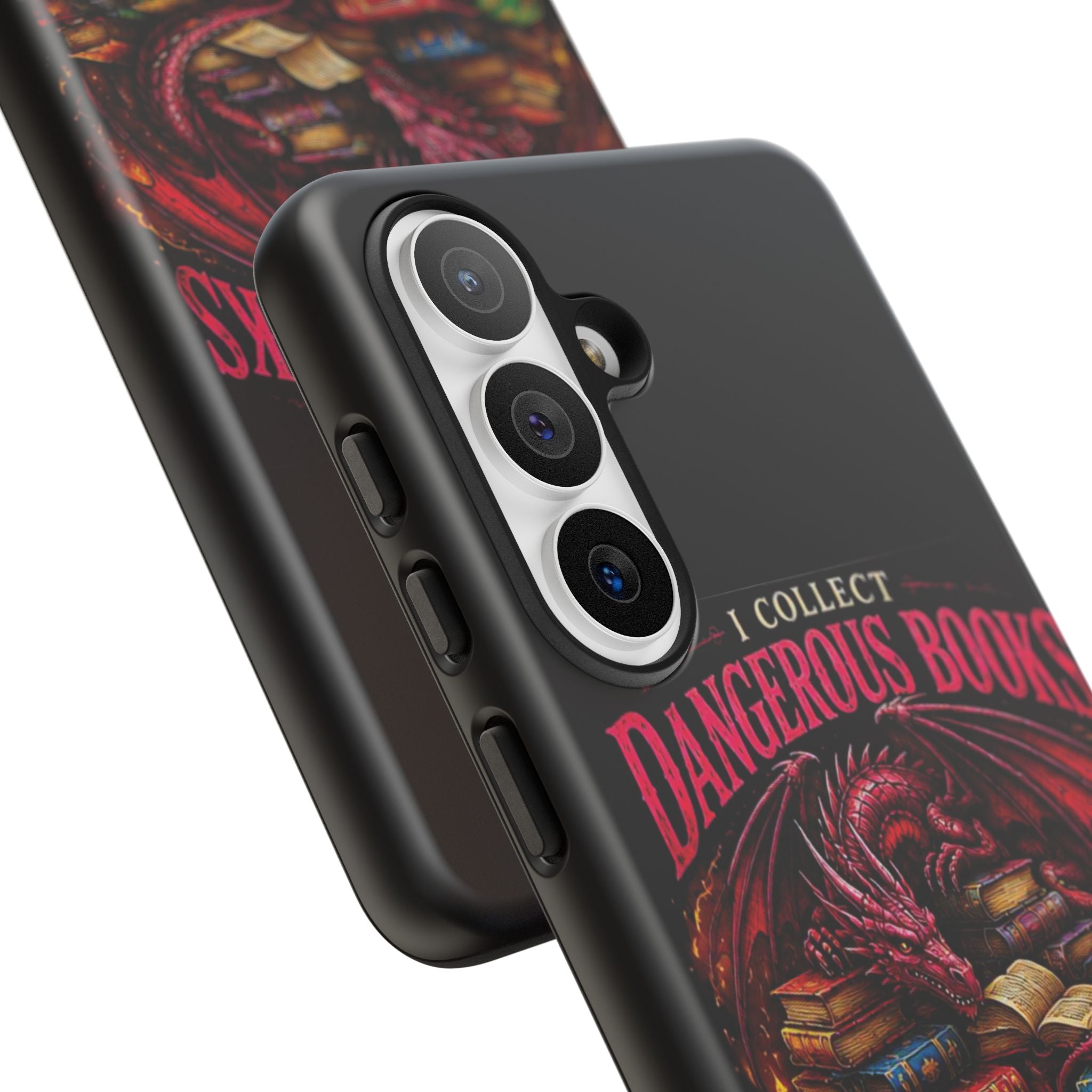 Phone Case — "I Collect Dangerous Books" Dragon Bookshelf Protective Cover