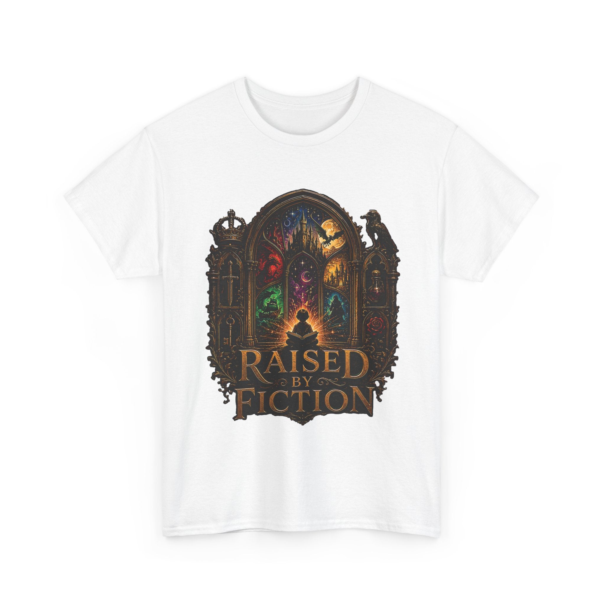 T-Shirt — "Raised by Fiction" Fantasy Book Lover Tee