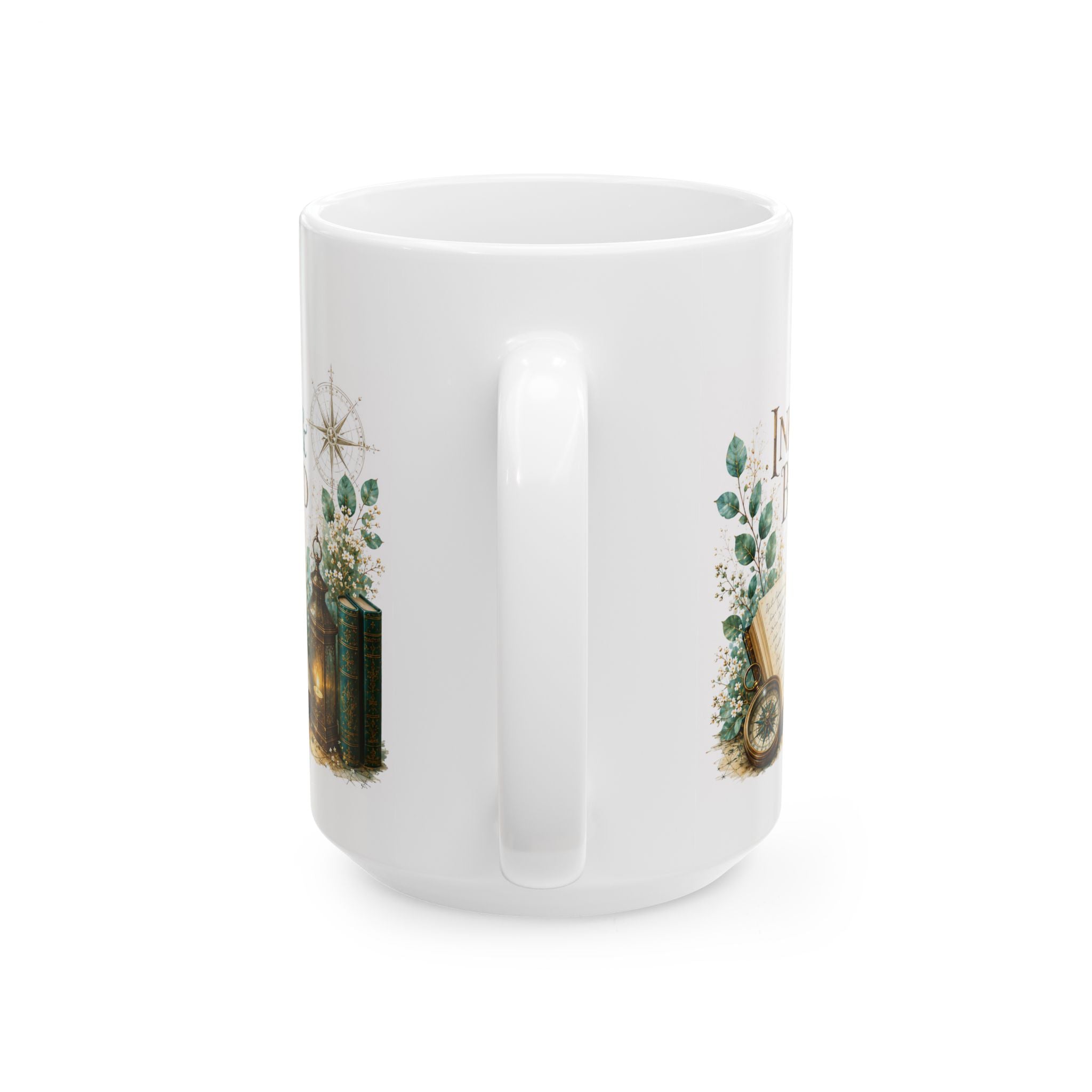 Bookish Ceramic Mug — "Ink & Bound" Vintage Library Coffee Cup (11oz/15oz)