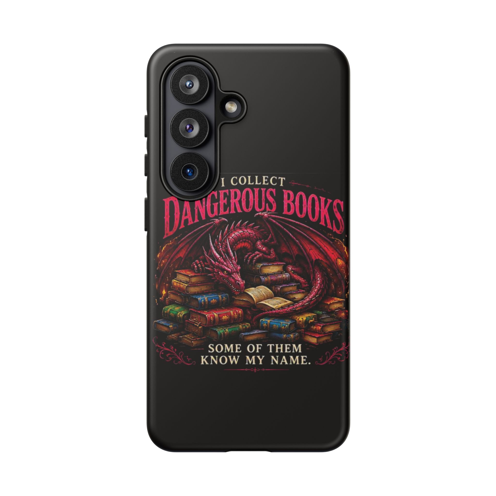 Phone Case — "I Collect Dangerous Books" Dragon Bookshelf Protective Cover