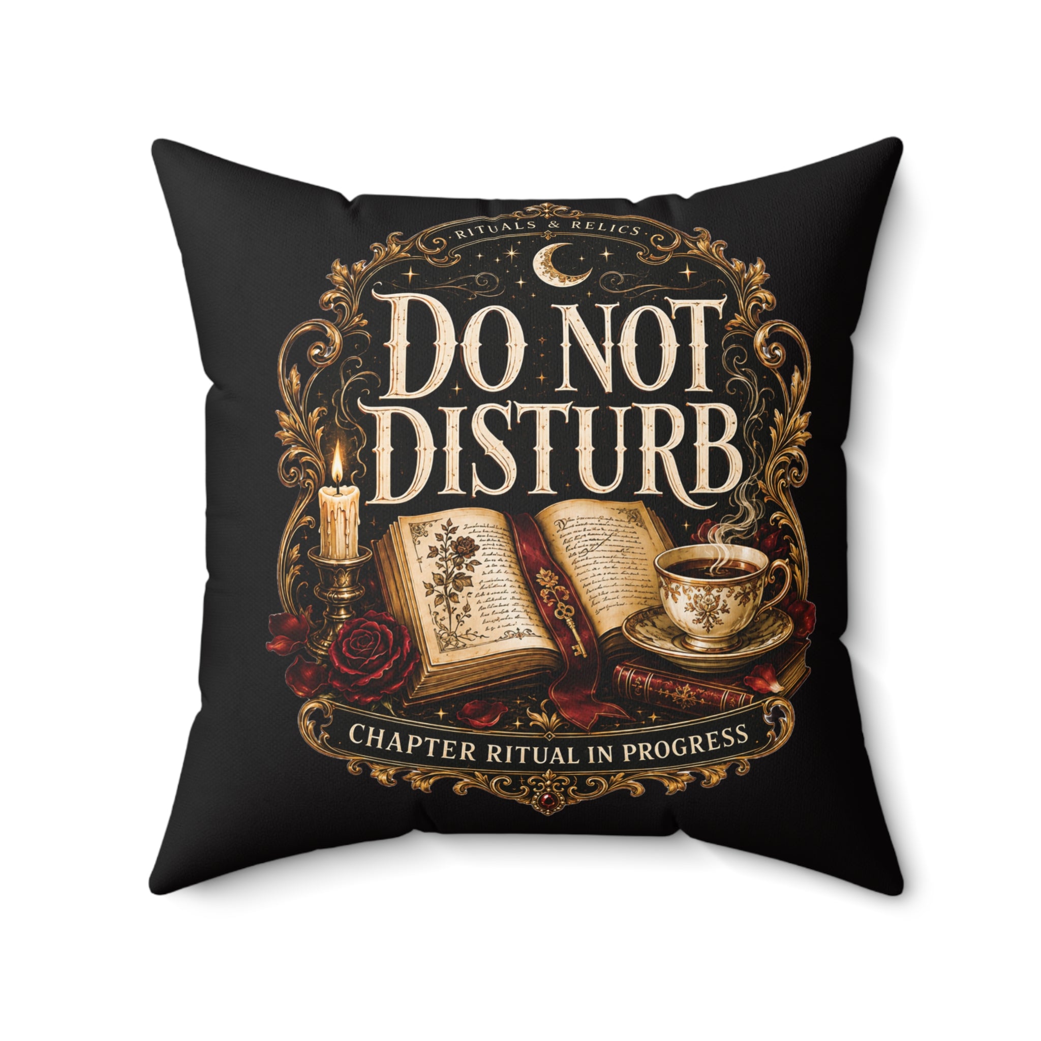Square Pillow — "Do Not Disturb: Chapter Ritual In Progress" Cozy Reading Decor