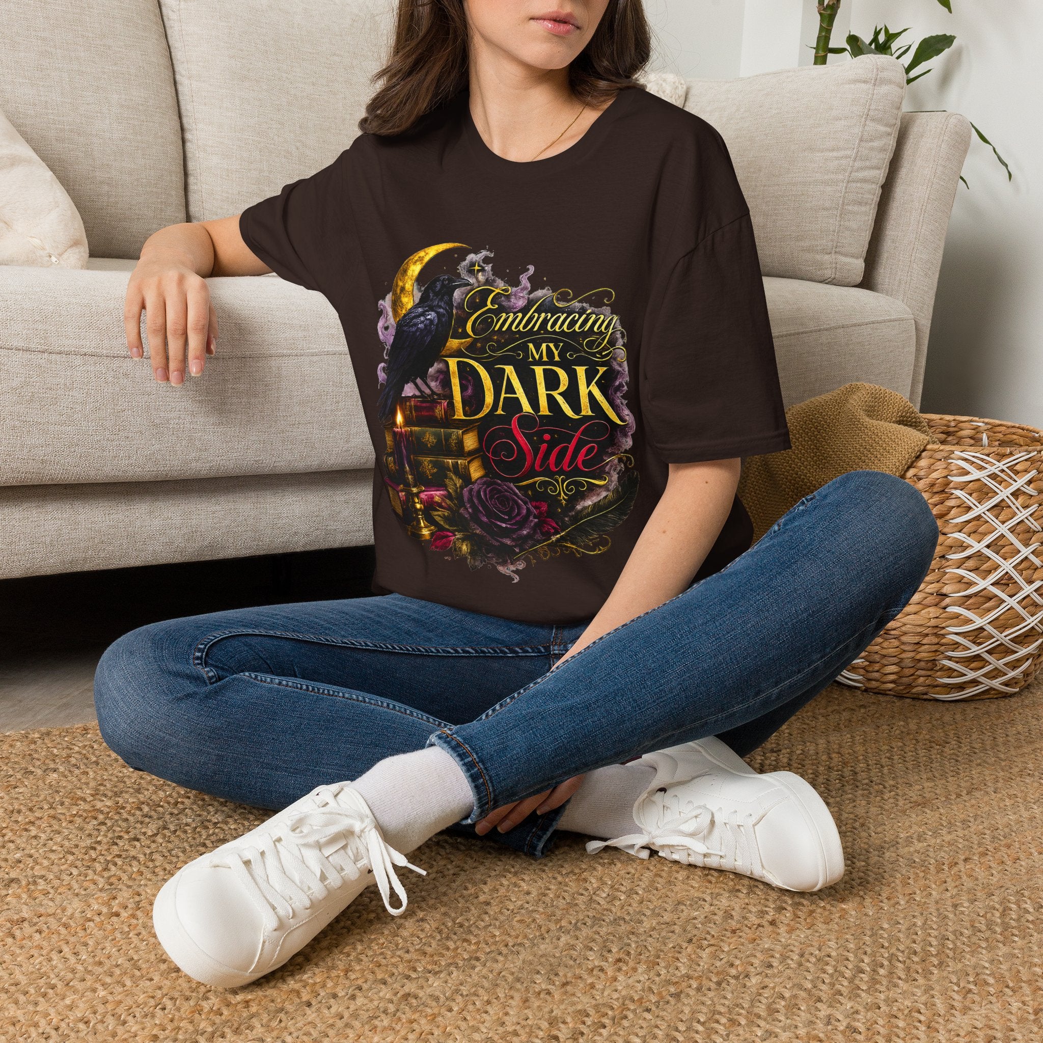Embracing My Dark Side T-Shirt – Gothic Raven Moon Graphic Tee