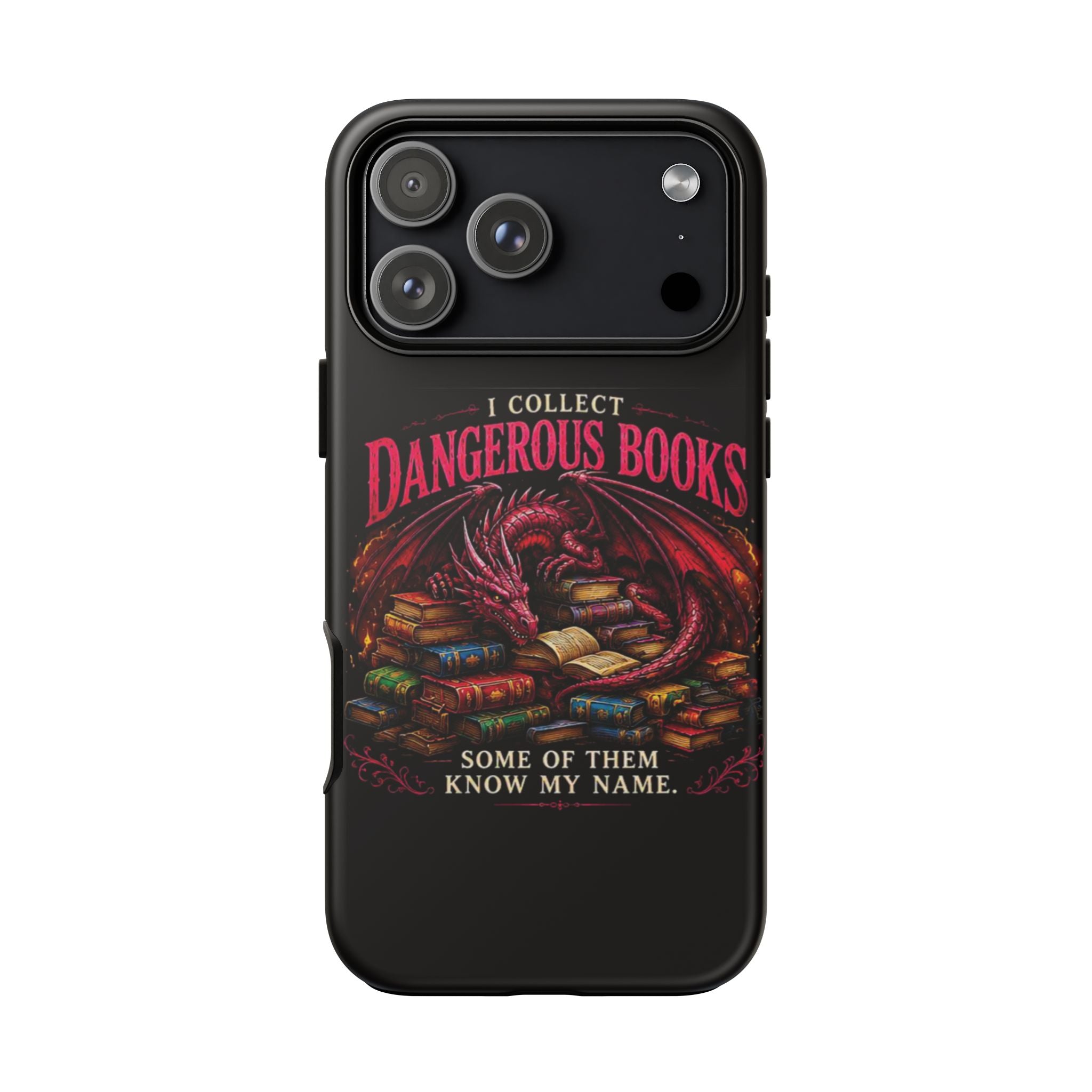 Phone Case — "I Collect Dangerous Books" Dragon Bookshelf Protective Cover