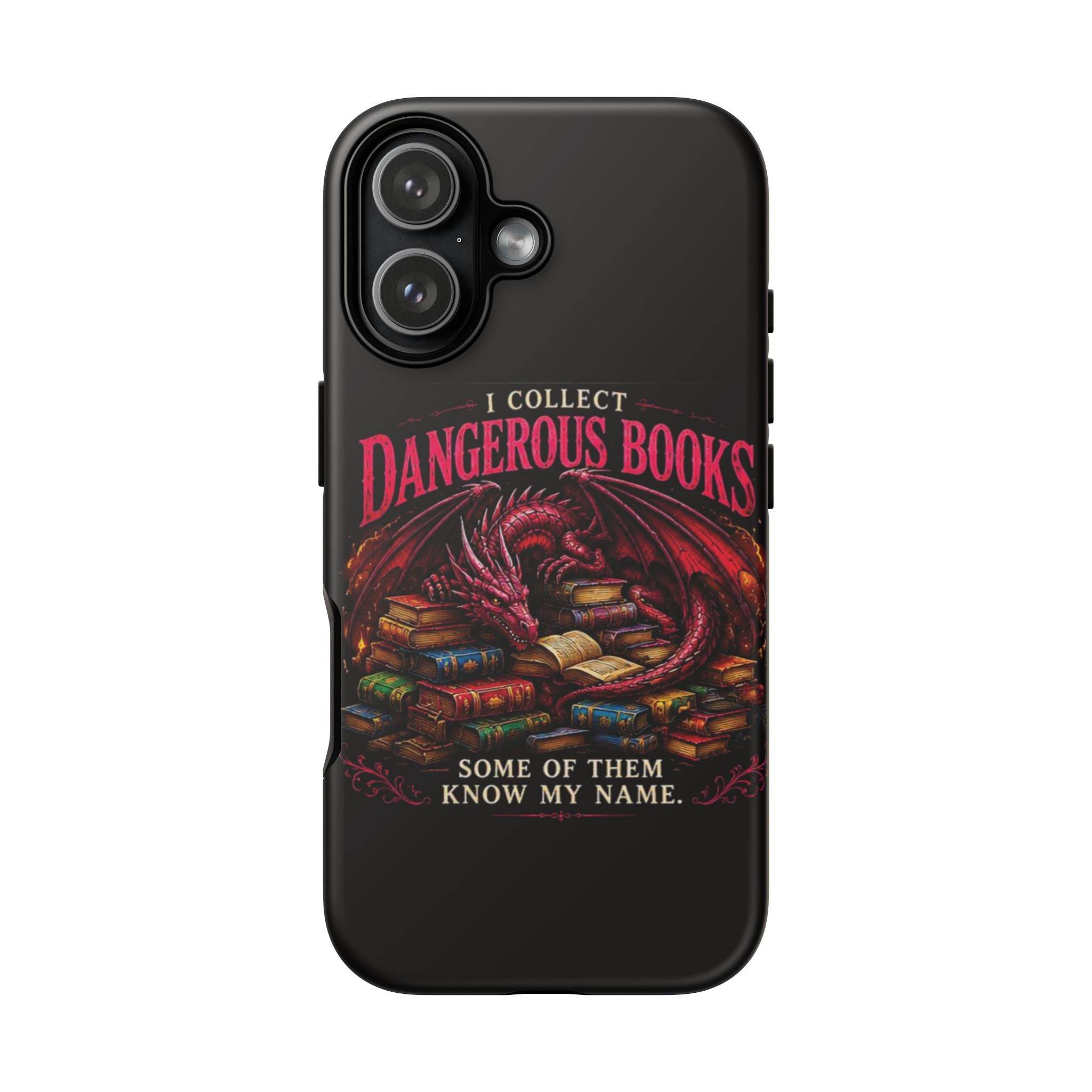 Phone Case — "I Collect Dangerous Books" Dragon Bookshelf Protective Cover