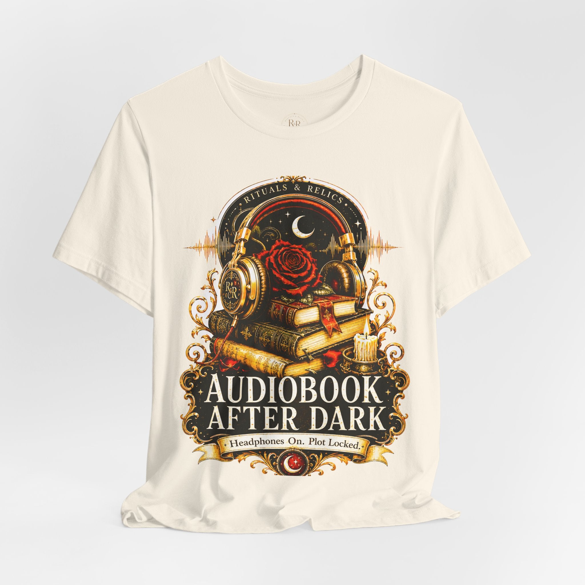 Audiobook After Dark Tee — Gothic Headphones & Books Nightshirt