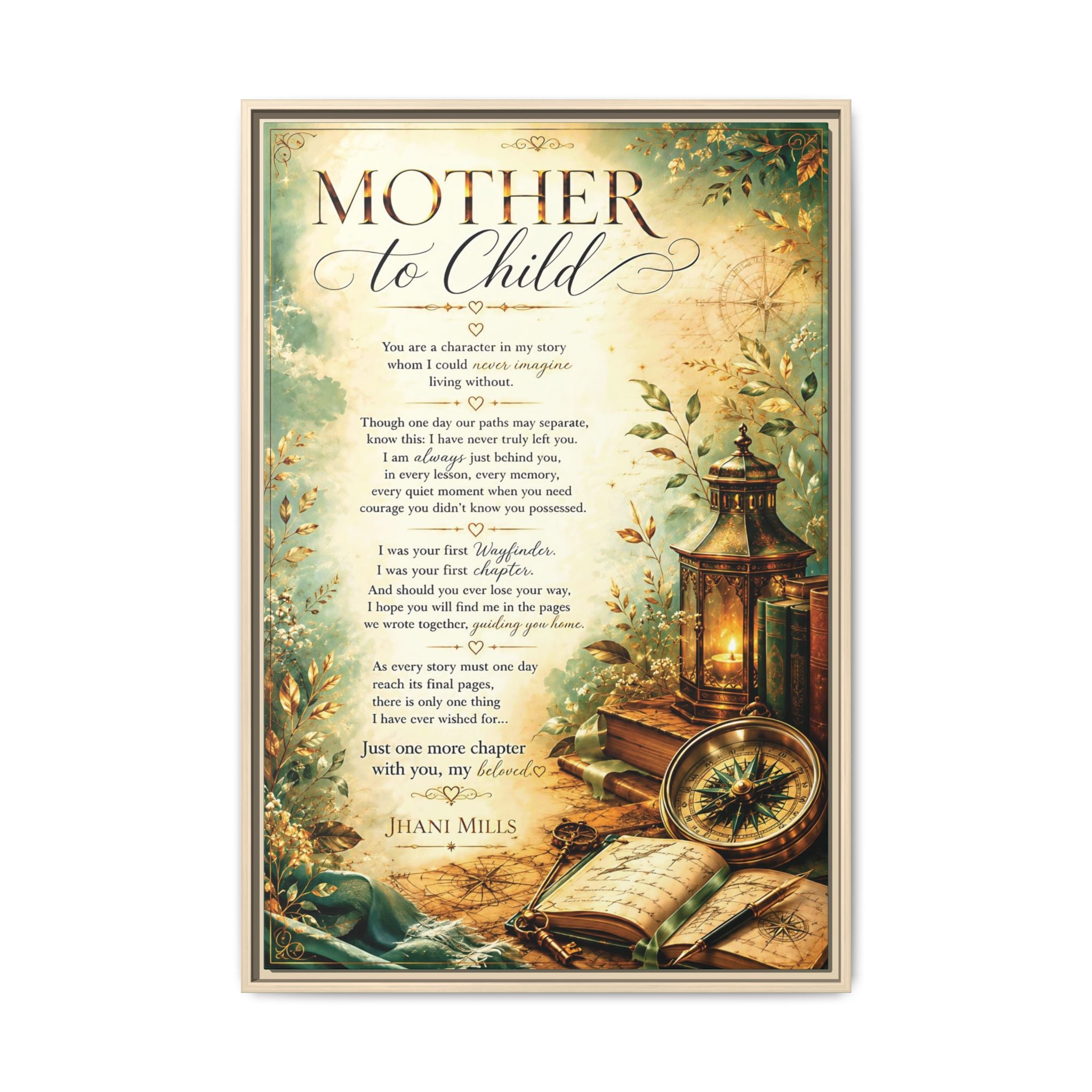 Mother to Child Framed Canvas Wall Art — Sentimental Poem Poster for Mom