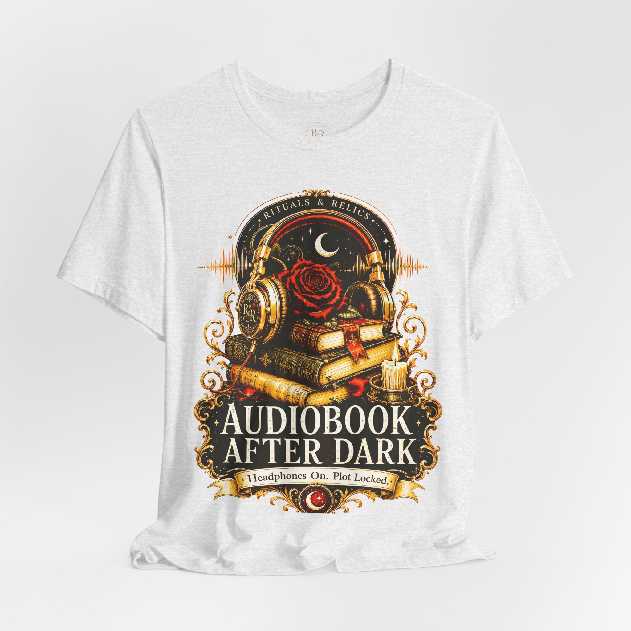 Audiobook After Dark Tee — Gothic Headphones & Books Nightshirt