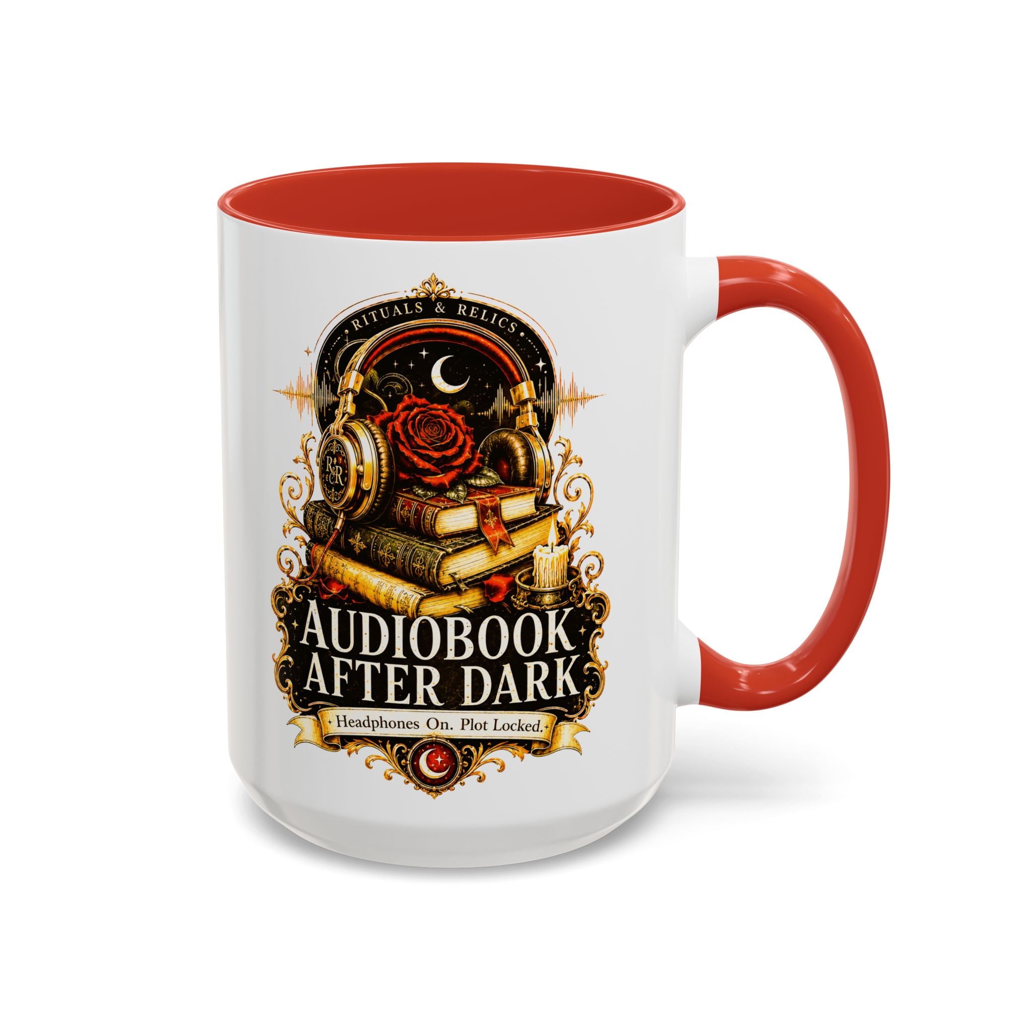 Audiobook After Dark Coffee Mug — Headphones On, Plot Locked (Accent 11/15oz)