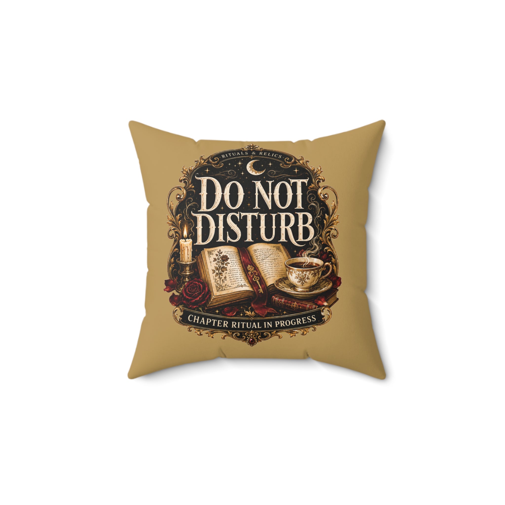 Square Pillow — "Do Not Disturb: Chapter Ritual In Progress" Cozy Reading Decor