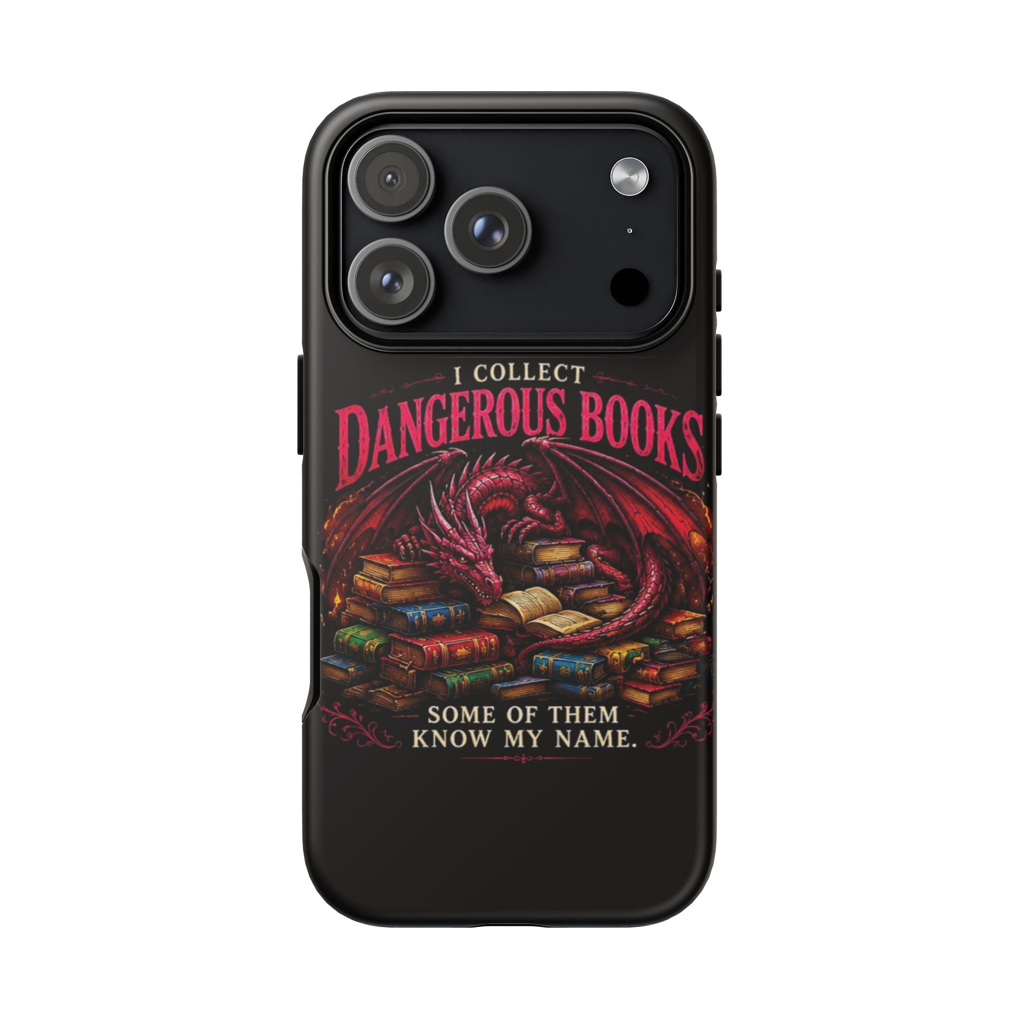 Phone Case — "I Collect Dangerous Books" Dragon Bookshelf Protective Cover