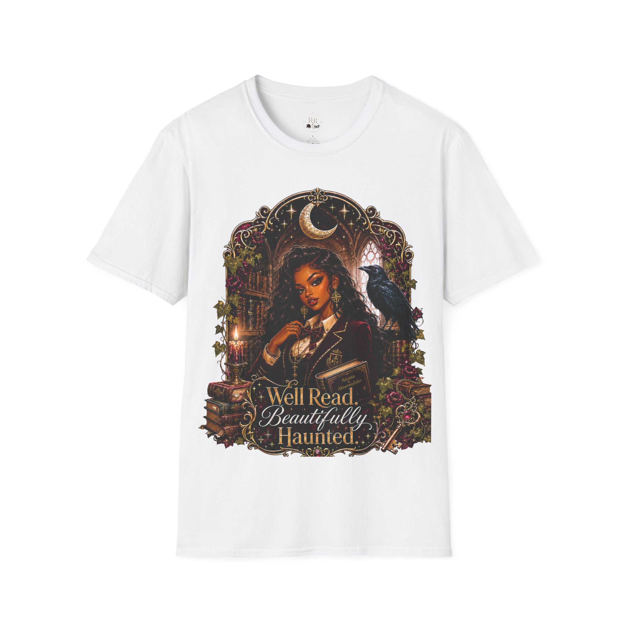 Witchy Moon T-Shirt — 'Well Read, Beautifully Haunted' Gothic Raven Tee