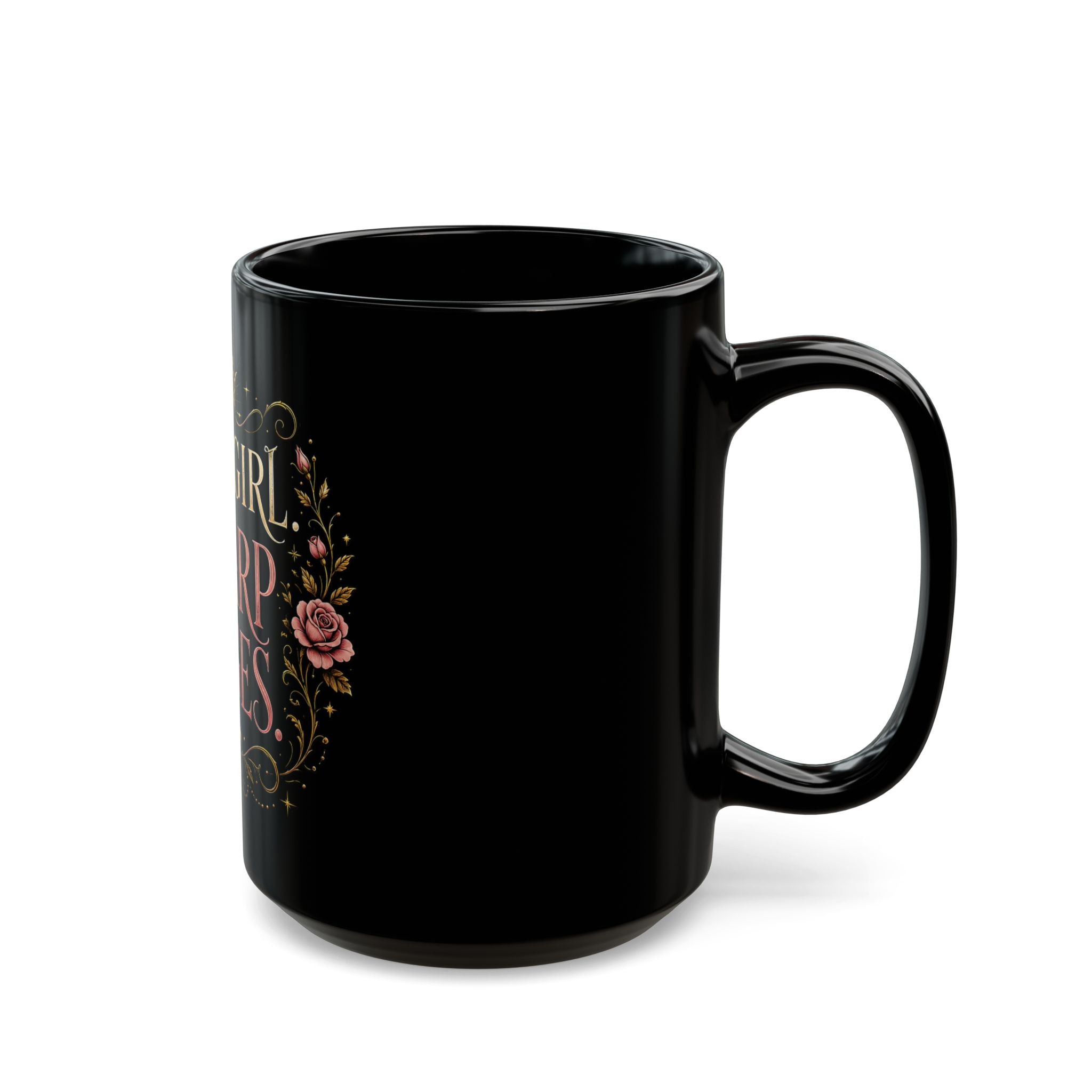 Soft Girl, Sharp Edges Black Mug — Floral Crown Gothic Coffee Cup (11oz/15oz)