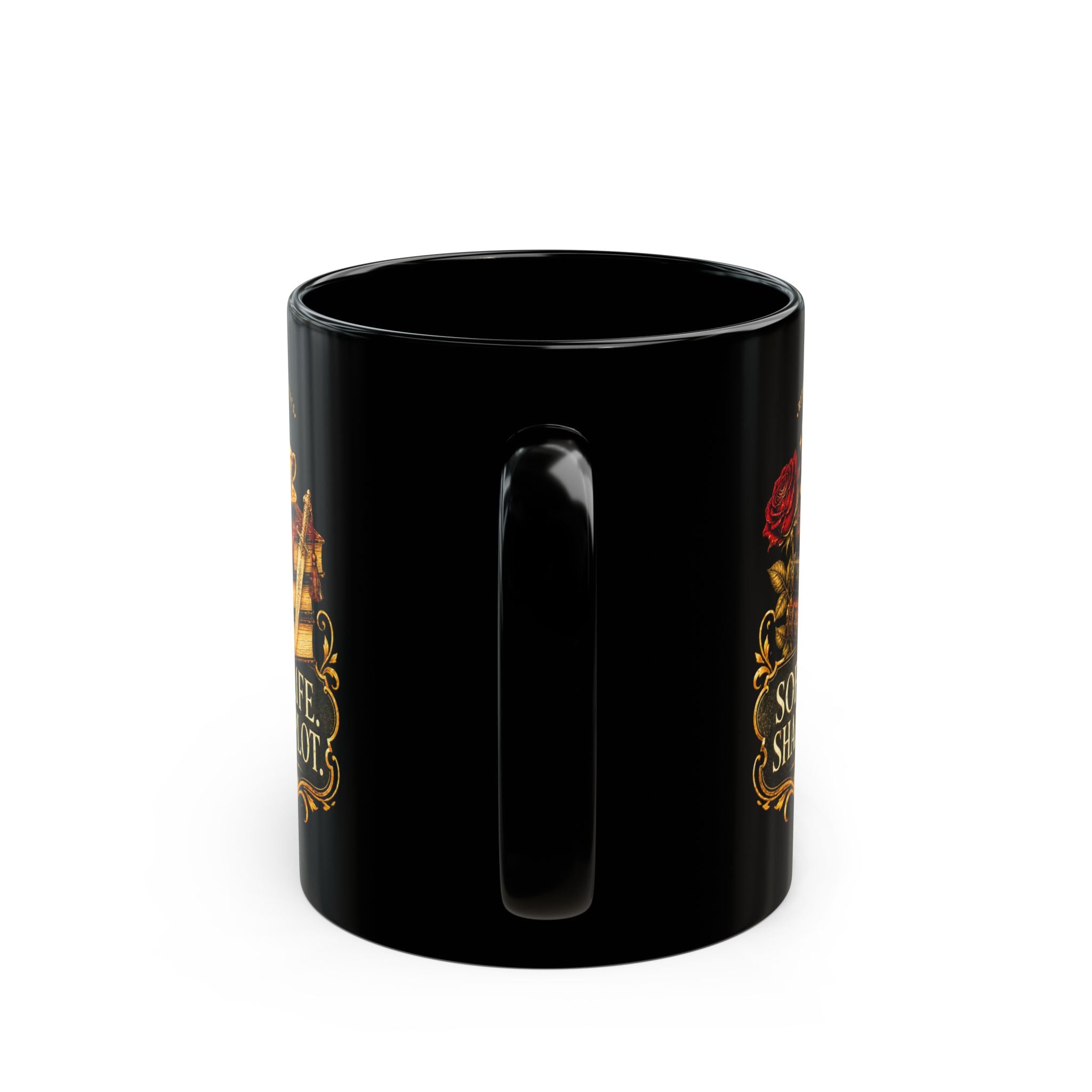 Soft Life, Sharp Plot Mug — Literary Coffee Cup with Books, Tea & Rose Design