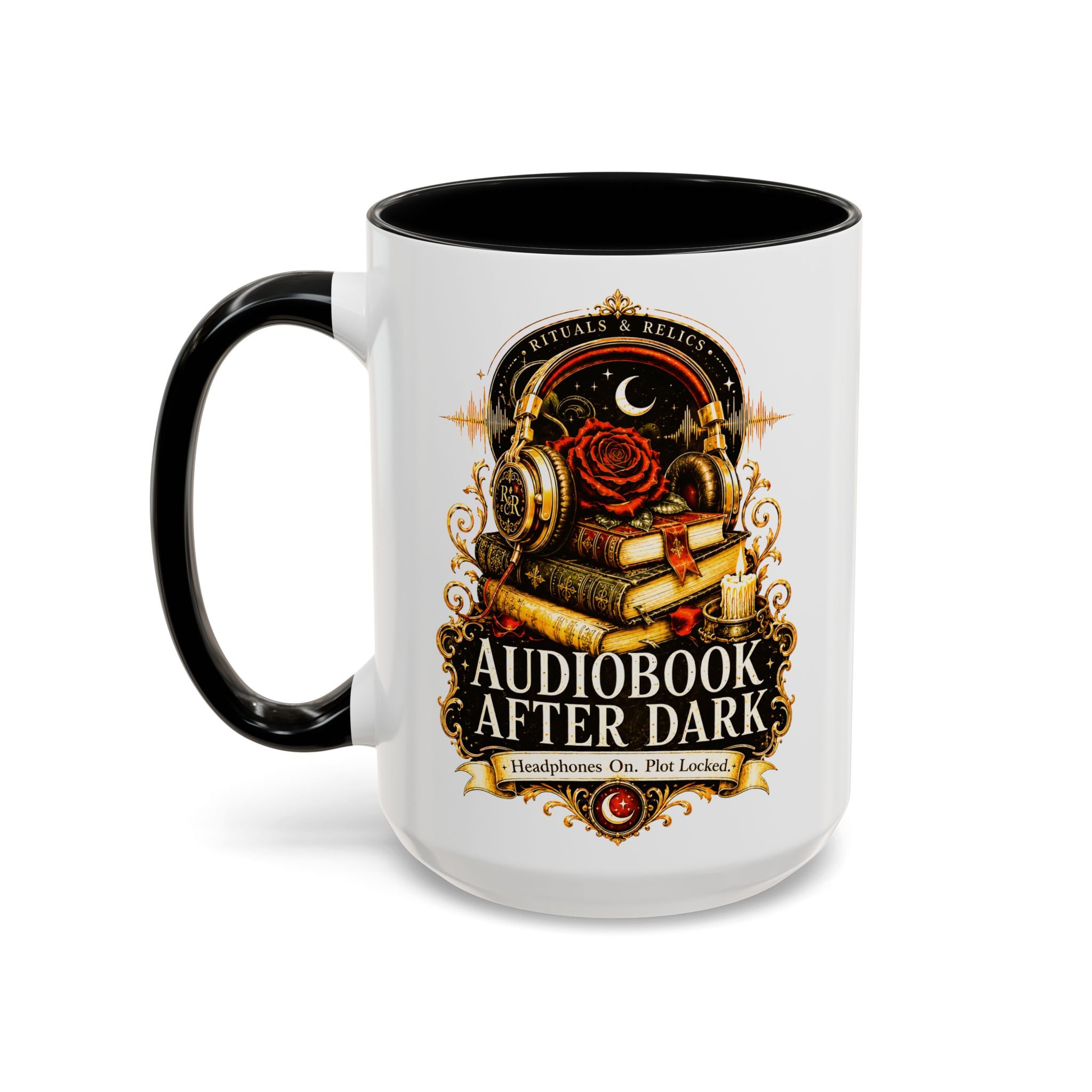 Audiobook After Dark Coffee Mug — Headphones On, Plot Locked (Accent 11/15oz)
