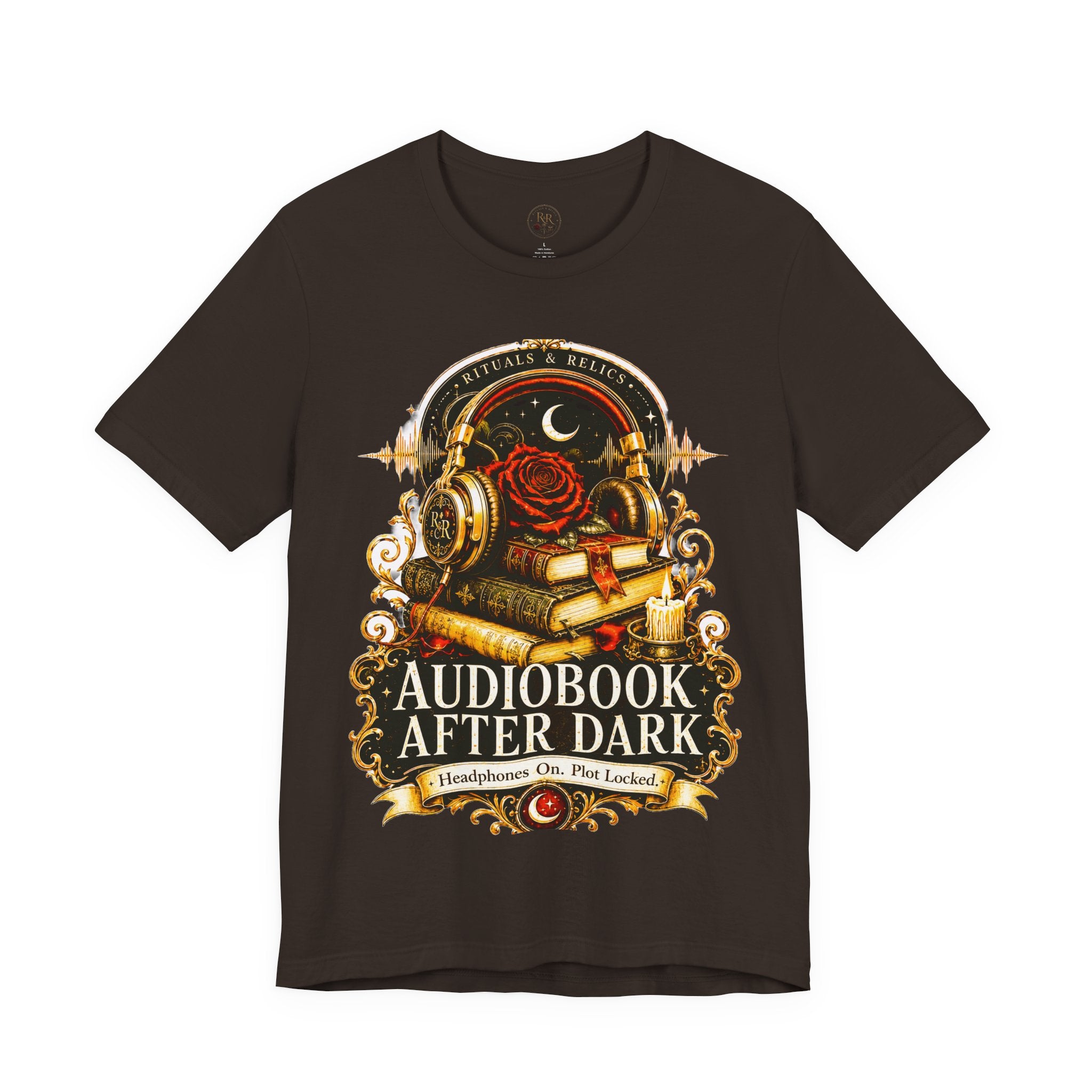 Audiobook After Dark Tee — Gothic Headphones & Books Nightshirt
