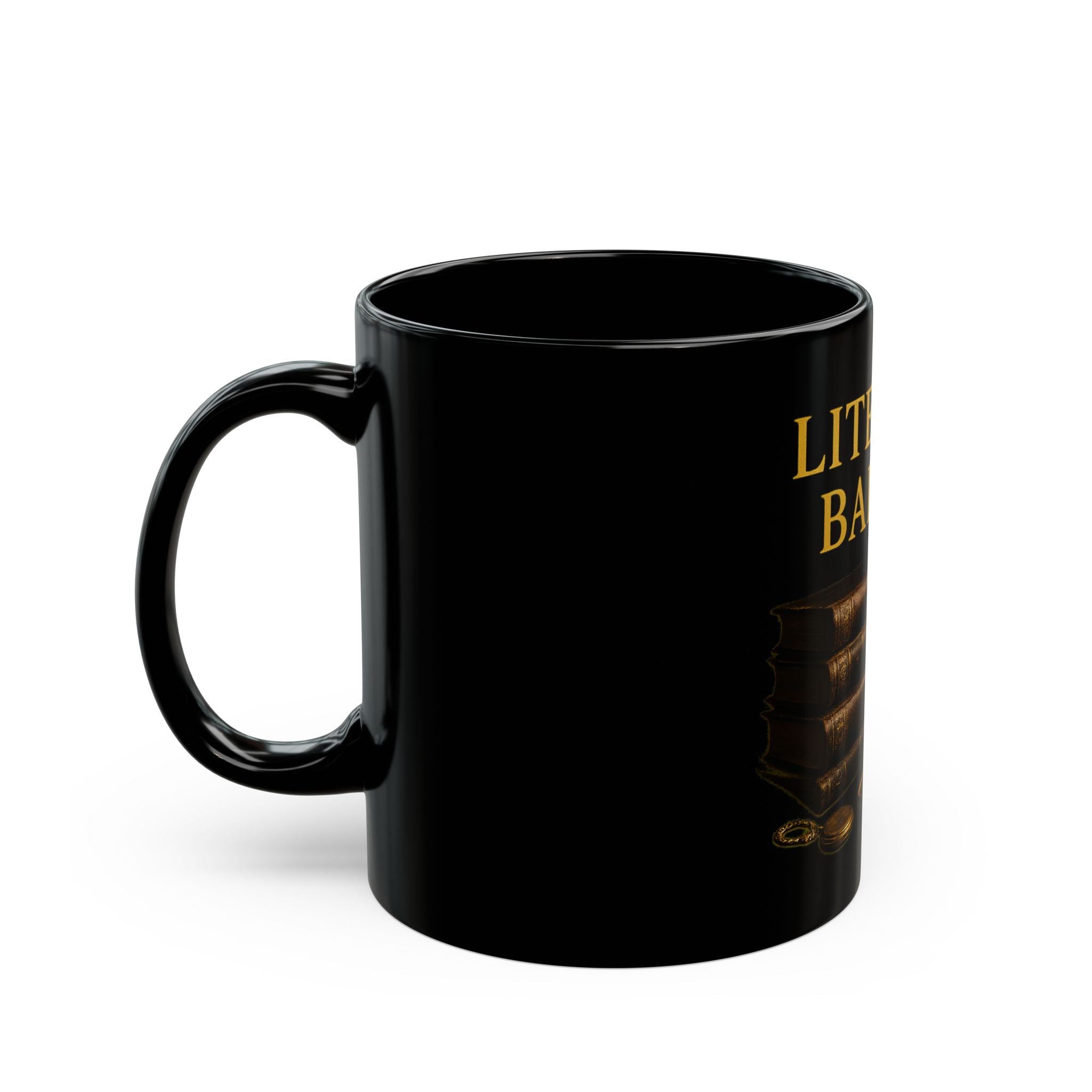Literary Badass Mug – Black Coffee Cup for Book Lovers with Books & Whiskey Design