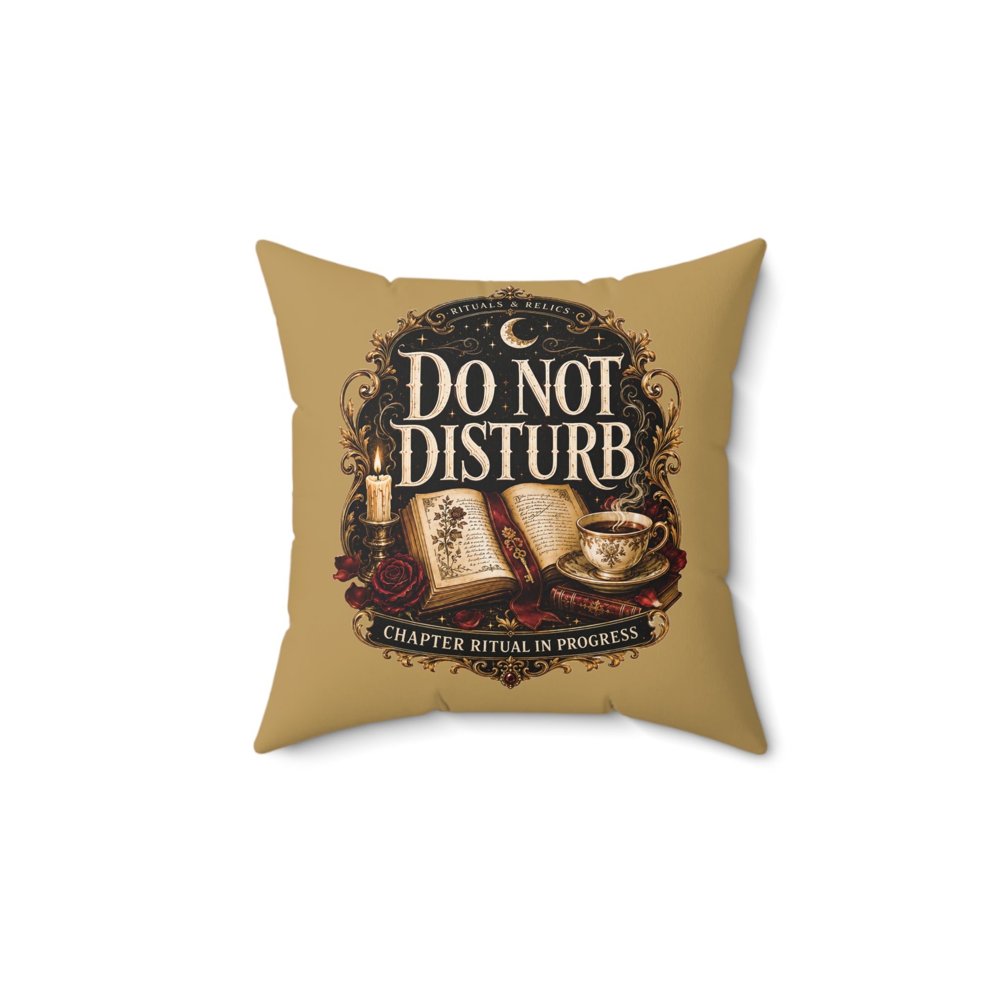 Square Pillow — "Do Not Disturb: Chapter Ritual In Progress" Cozy Reading Decor
